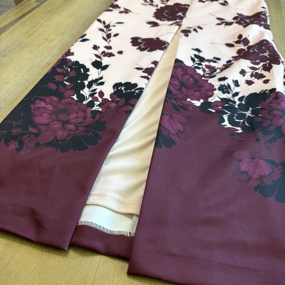 Badgley Mischka Nina Sheath Maxi‎ Dress Size 6 Puff Sleeve Scuba Knit Front Slit - Picture 8 of 14